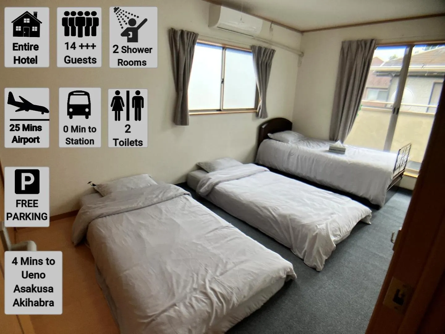 Entire Hotel Beside Asakusa, Ueno, Akihabara And Tokyo Skytree Tower Between 3 Train Stations And Contains 3 Bedrooms, 2 Bathrooms And 2 Toilets For 14 Guests 0*,